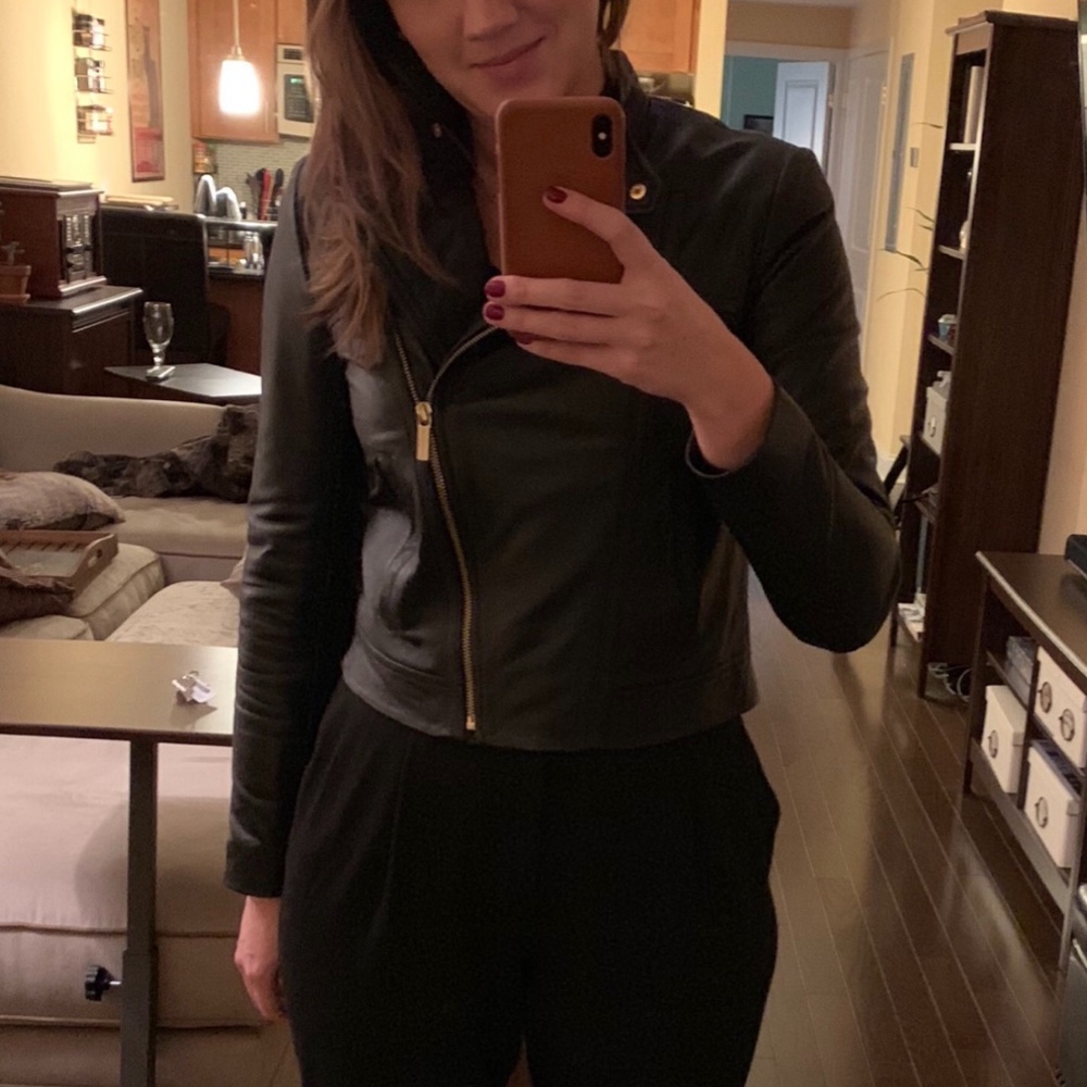 Micheal Kors Cropped Leather Moto Jacket Black S - Picture 10 of 13